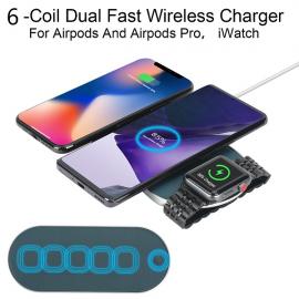 5-coil Dual 10W Fast Wireless Charger Compatible With Airpods Pro And Apple Watch Wireless Charger