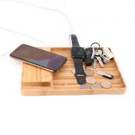 3 coil storage tray wooden wireless charger 10W/7.5W/5W