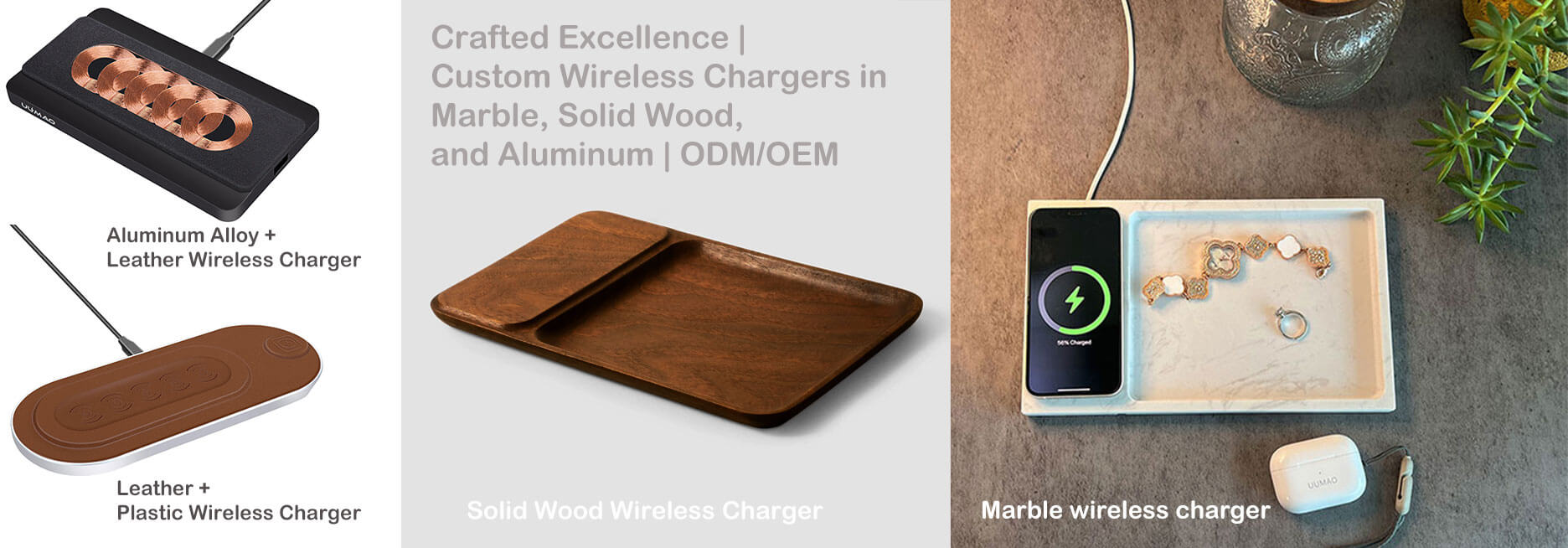 Luxury Custom Wireless Chargers | Marble, Solid Wood, Aluminum | OEM & ODM Manufacturer